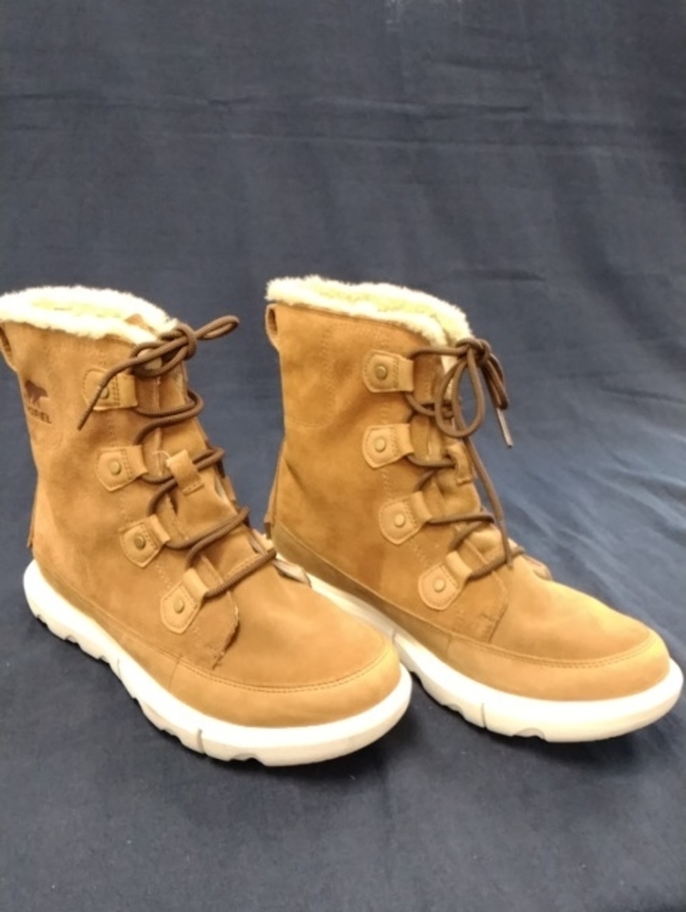 Sorel Women's Tan Suede Lace-Up Winter Boots with Shearling Trim